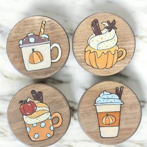 Pumpkin Spice Latte Wooden Coasters (Set of 4)